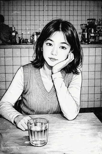 Ophelia 무료 AI 이미지 생성기 프롬프트:Using the provided image as reference, create a black-and-white illustrated imag…