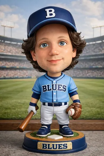 Ophelia generator gambar AI gratis – prompt:Transform the subject into a classic baseball bobblehead figurine that clearly r…