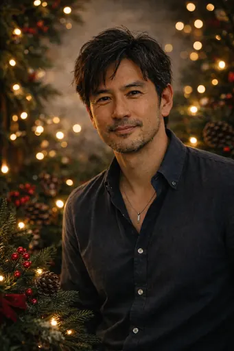 Ophelia trình tạo ảnh AI miễn phí – prompt:Transform the uploaded photo into a warm, polished Holiday portrait. Keep the pe…