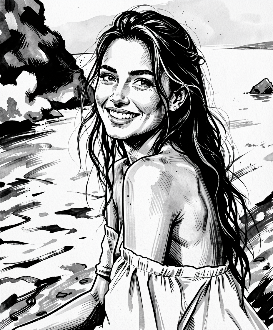 Opheliaai 프롬프트:Create a black-and-white ink illustration of the subject or image using bold bru…