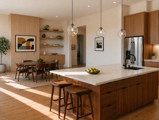 Opheliaai Prompt:Transform this image into a realistic mid-century modern interior with clean lin…
