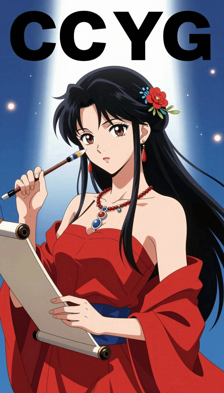 Ophelia kostenloser KI‑Bildgenerator‑Prompt:CC-HT,CC-YG,zxww,ddxg,1girl,solo,long hair,black hair,hair ornament,dress,holdin…