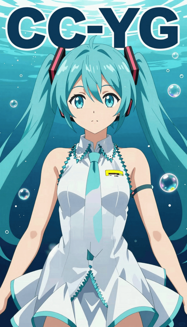 Ophelia generator gambar AI gratis – prompt:CC-HT,CC-YG,1girl,solo,long hair,jewelry,hatsune miku,dress,blue eyes,bubble,nec…