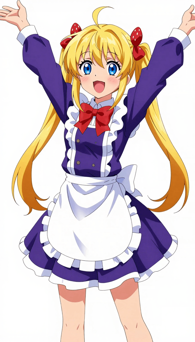 Ophelia 免費 AI 圖片生成器提示詞:Detail enhancement,1girl, blonde, food, cake, pigtails, dress, long hair, open m…