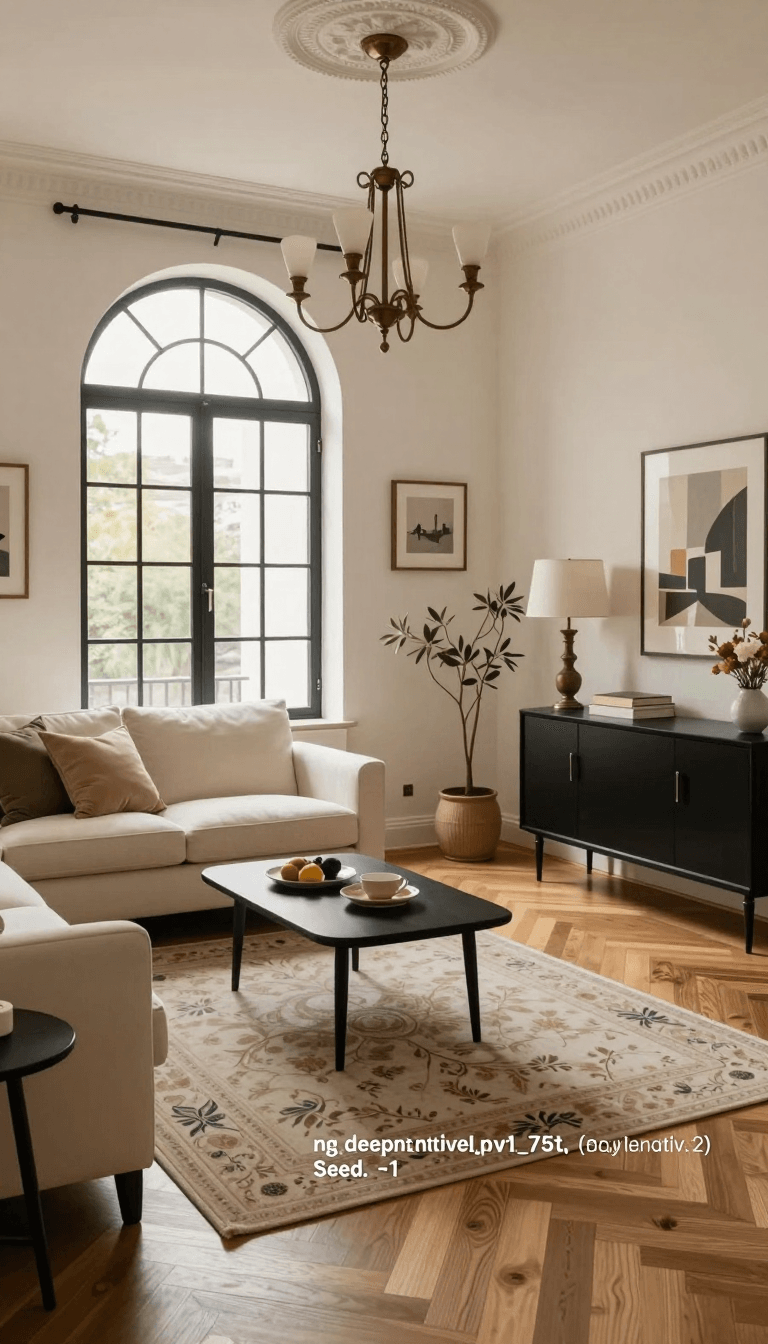 Opheliaai prompt:A cozy, well-lit living room with a blend of modern and classic decor. The room…