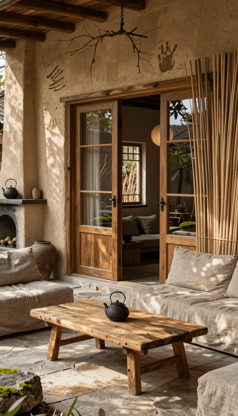 Opheliaai prompt:Wabi-sabi style,Wabi-sabi style,a full wooden sliding door,glass sliding doors c…