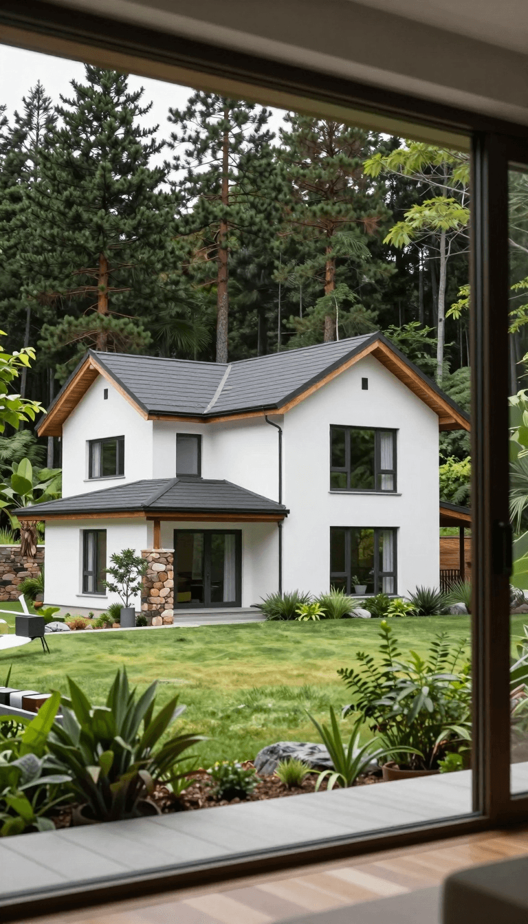 Opheliaai prompt:View the interior through the glass,A photograph of a modern,two-story white hou…