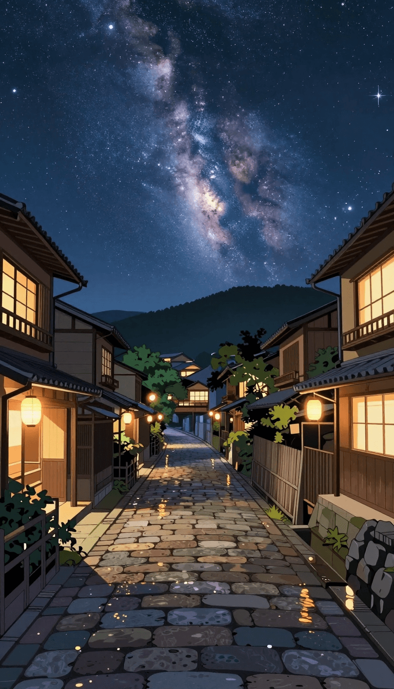 Opheliaai พรอมต์:This is a digital painting of a serene night scene along a canal in a traditiona…