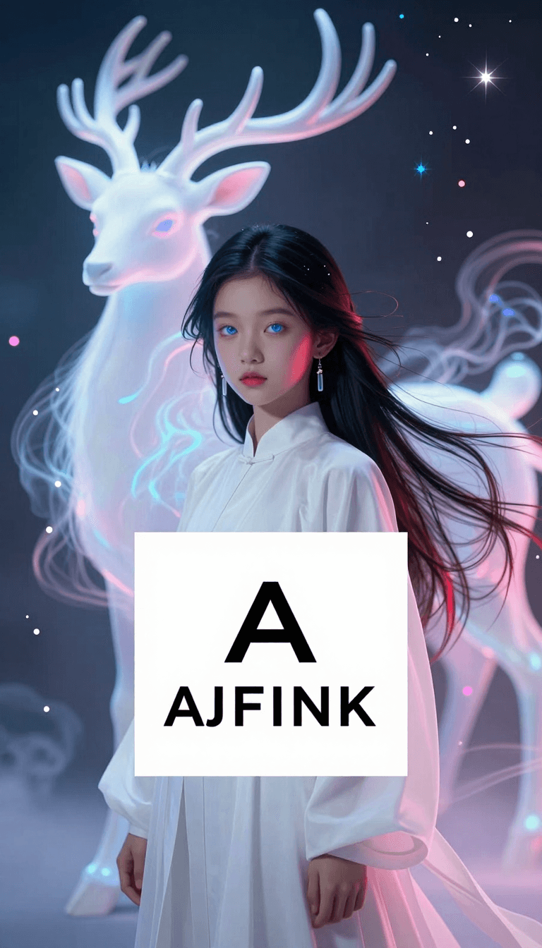 Opheliaai พรอมต์:AJFINK,A young girl with long black flowing hair,a gradual color change at the t…