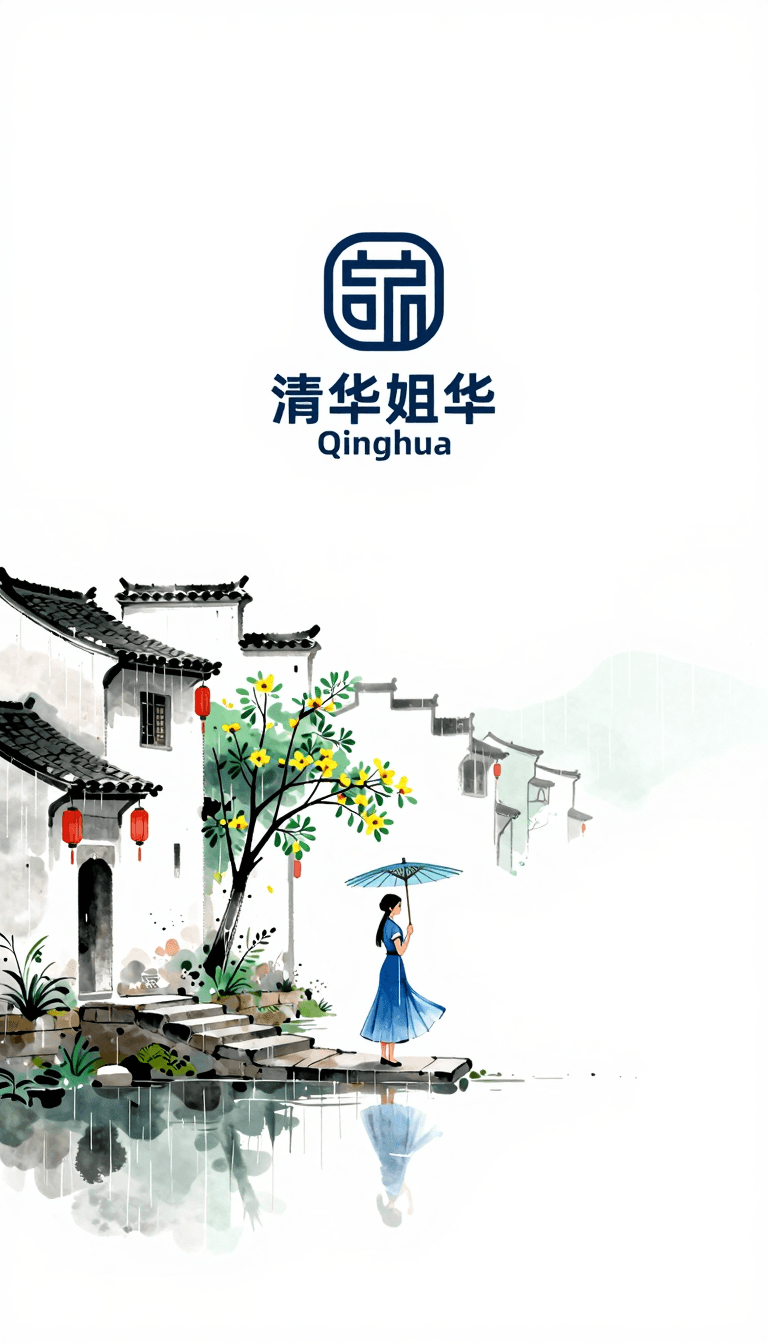 Opheliaai prompt:qinghua,Qinghua, Qinghua, Chinese ink style illustration, rain scene of Jiangnan…