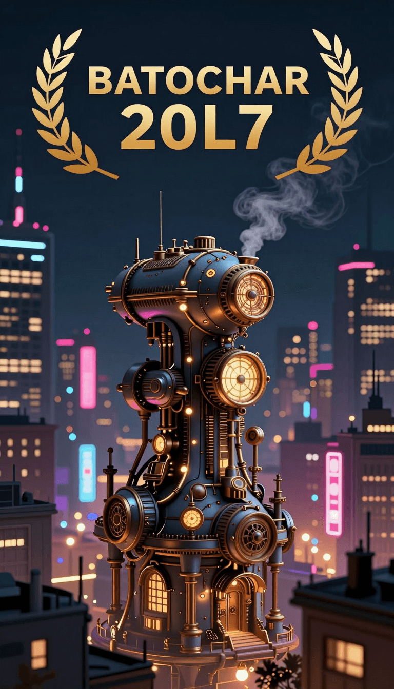 Opheliaai Prompt:A cityscape at night with neon lights and cyber punk elements, steam punk, top-r…