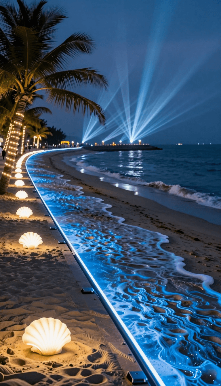 Opheliaai prompt:Landscape lighting,Lighting design,In the coastal beach area, saltwater-resistan…