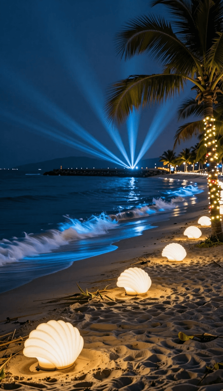 Opheliaai prompt:Landscape lighting,Lighting design,In the coastal beach area, saltwater-resistan…