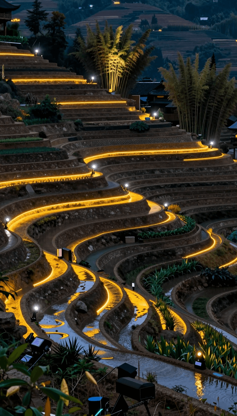 Opheliaai prompt:Landscape lighting,Lighting design,With mountain terraces as the main subject, e…