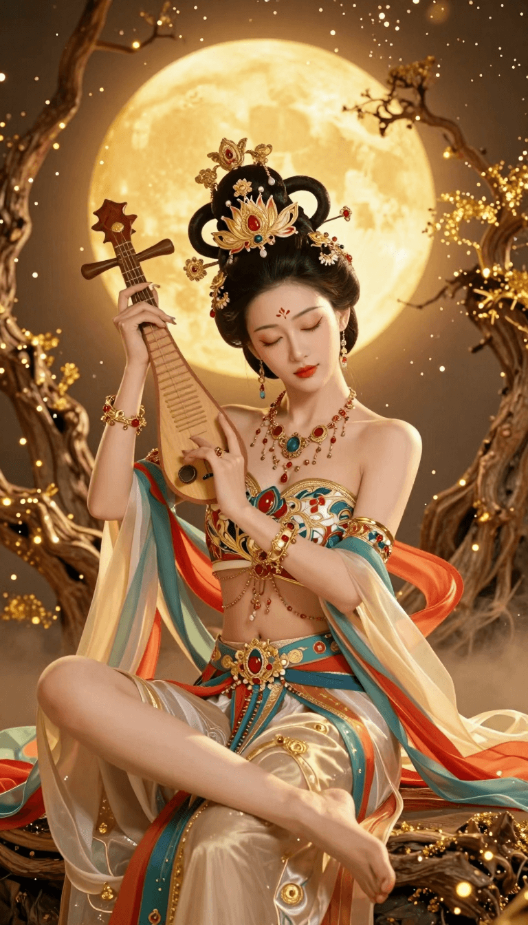 Opheliaai prompt:XUER Tang dynasty costume,XUER Dunhuang apsaras,1girl,solo,short hair,black hair…