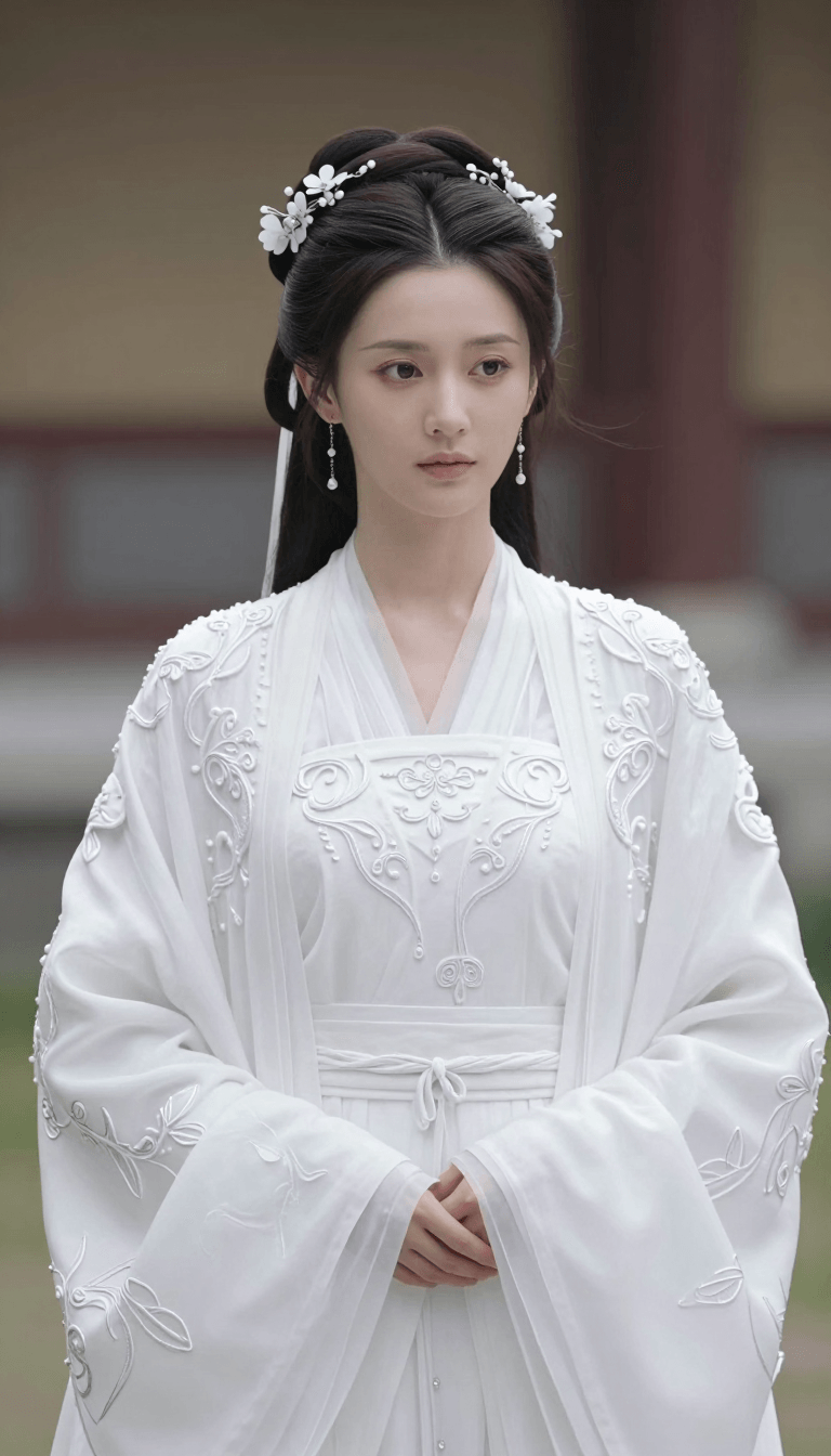 Opheliaai prompt:The image depicts a person dressed in an elegant, traditional white outfit that…