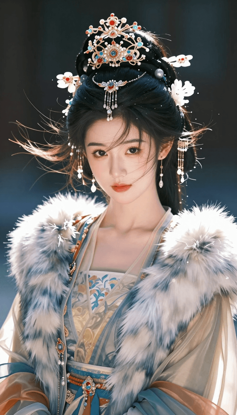 Opheliaai 프롬프트:胶片摄影,镜头语言,淡彩,个性视角,美人,皮肤白皙光滑,倾国倾城容貌,盘发别致优美古风发髻,单边不对称发饰,华贵典雅低调发饰,魏晋交领大袖衫,服装选用棉麻质感搭…