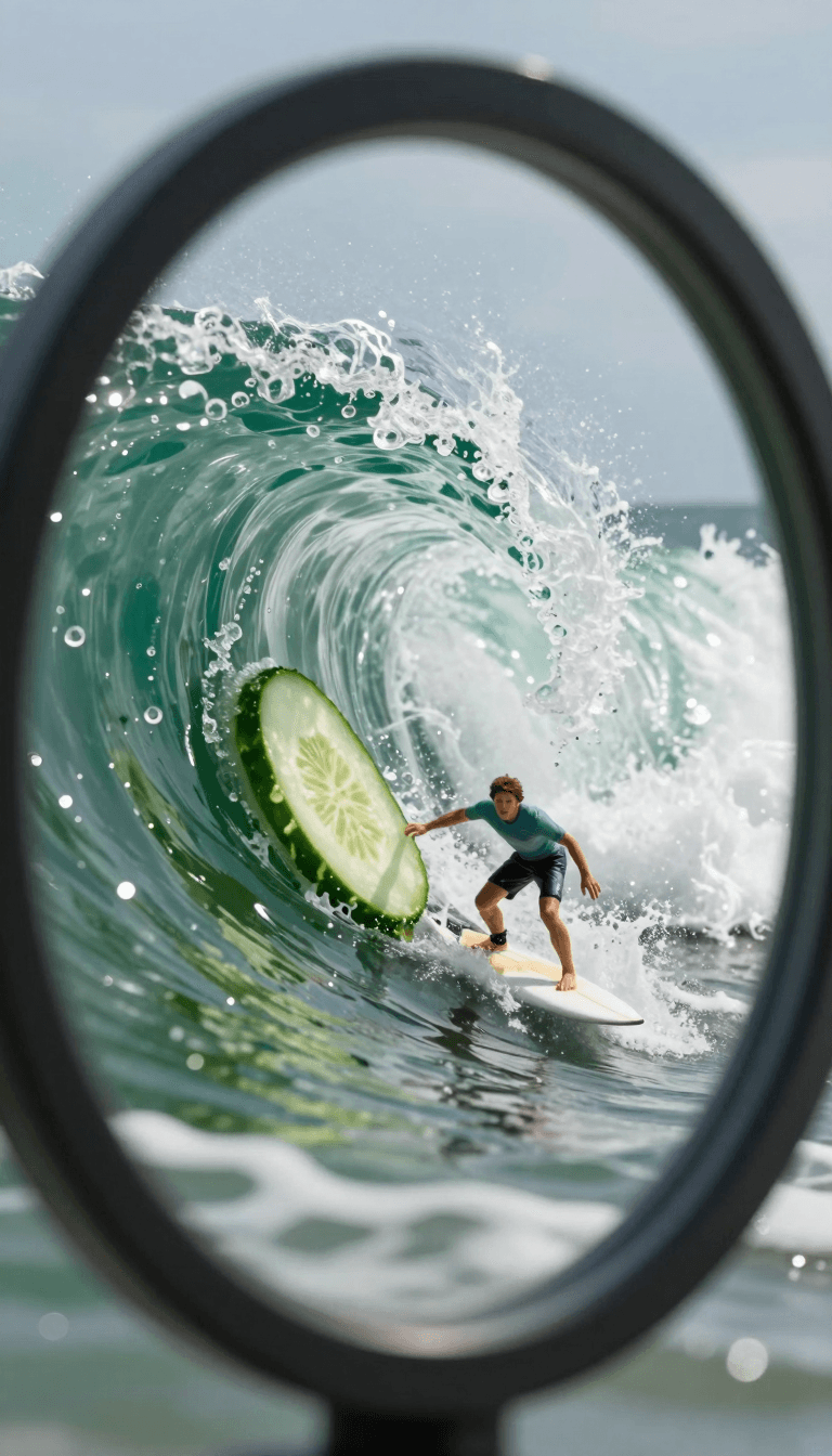Opheliaai prompt:Under the macro lens,Under the macro lens, the juice of sliced ​​cucumbers seems…