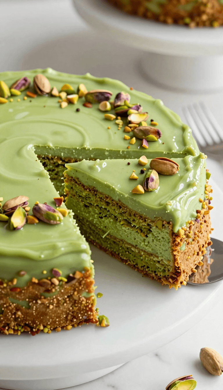 Opheliaai prompt:Ultra-realistic close-up photograph of a Torta al Pistacchio, a rich and moist p…