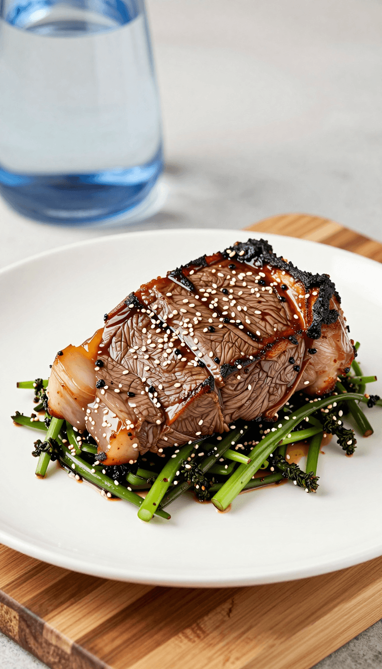 Opheliaai промпт:High-resolution photo of a Mediterranean-style dish. A large piece of roasted be…