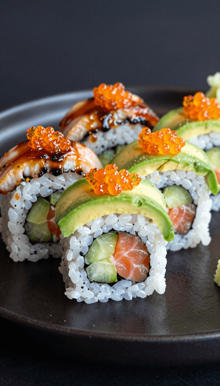 Opheliaai промпт:IPBD, A meticulously arranged platter of sushi rolls, each piece showcasing a ha…