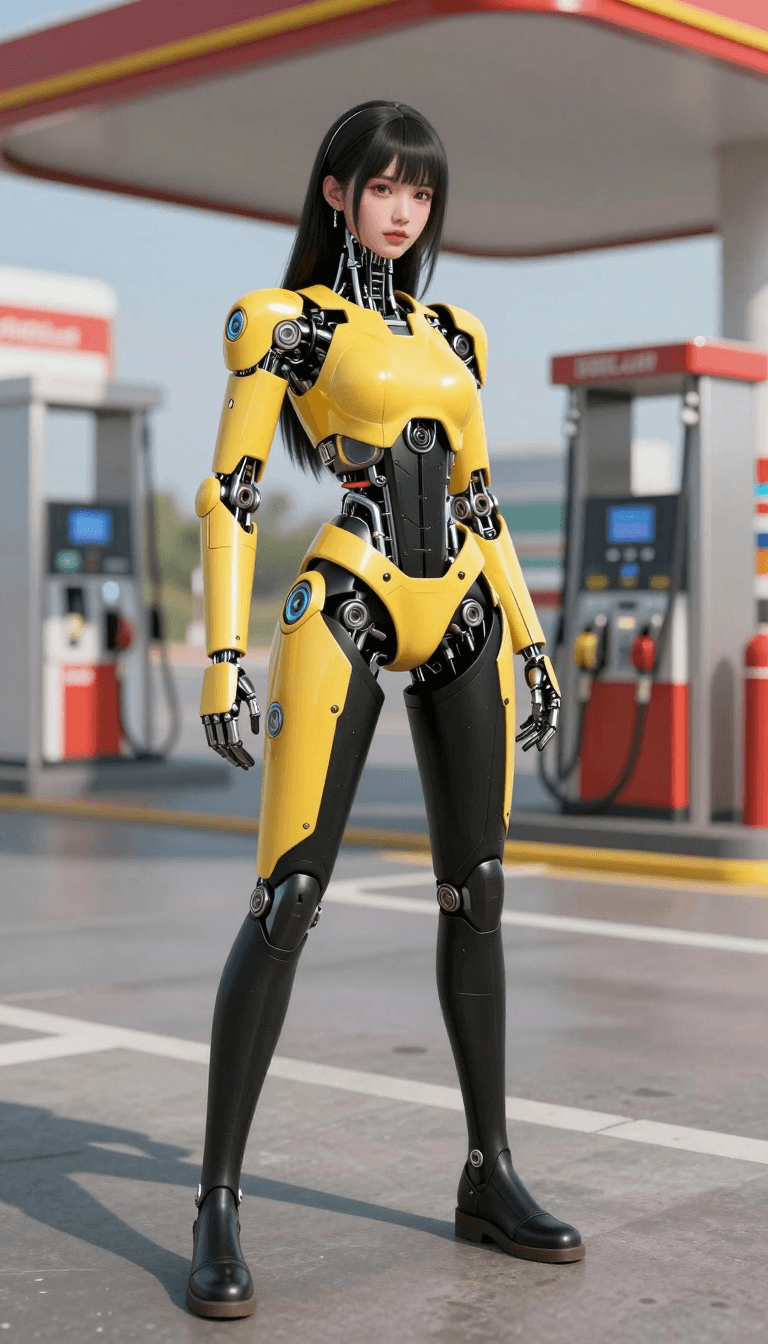 Opheliaai พรอมต์:highly detailed colorized drawing,young woman cyborg in yellow and black,with me…