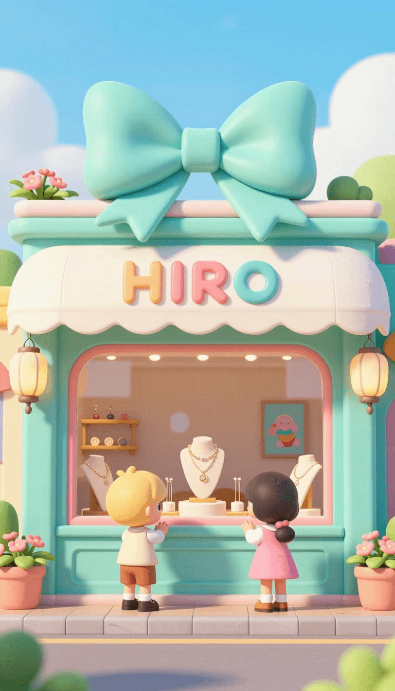 Opheliaai 프롬프트:HIRO, A whimsical CGI illustration of a pastel-colored HIRO. storefront with a t…