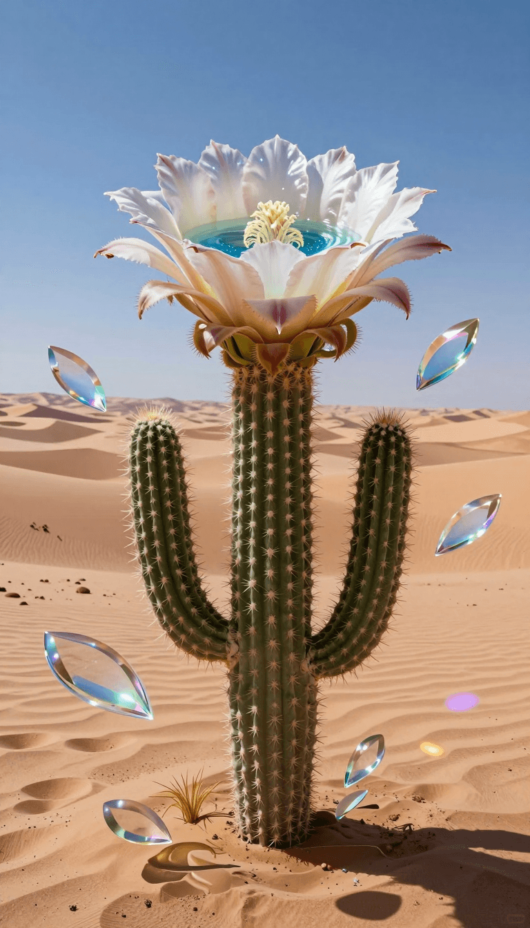 Opheliaai prompt:Dreamscape,A giant cactus grows in the vast desert, its spines are glowing cryst…