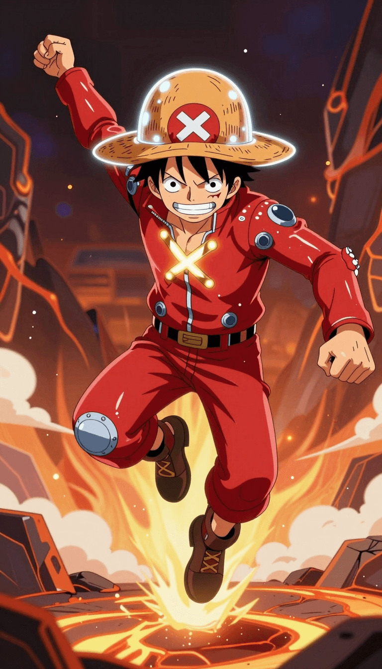Opheliaai พรอมต์:,,my_lora,,Monkey D. Luffy wears a red tech-rubber overall suit, his iconic stra…