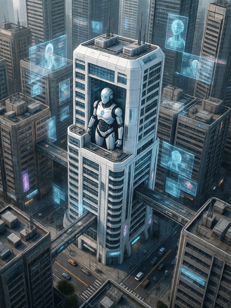 Opheliaai prompt:detailed cyberpunk cityscape, multi-level urban structures and buildings, a whit…