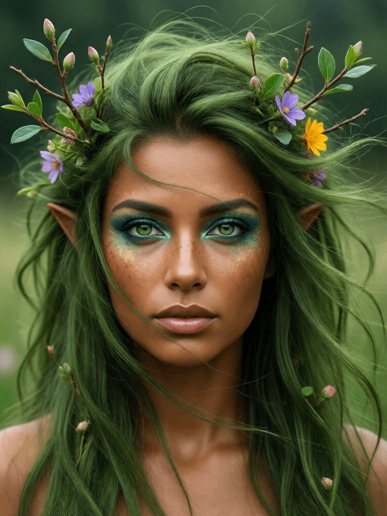 Opheliaai موجه:4K HD hyper-realistic full body view image a female fae sprite with her head cov…