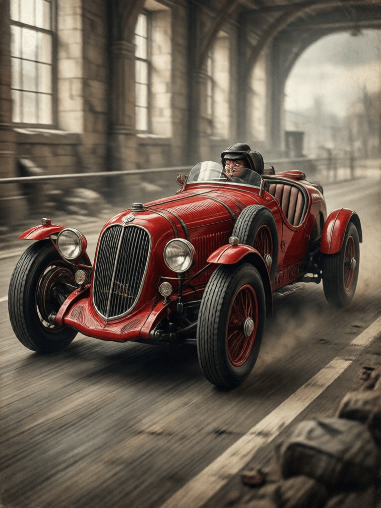 Ophelia 免費 AI 圖片生成器提示詞:red race car, in the style of sam spratt, historical illustrations, old masters,…