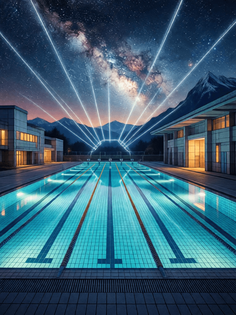 Ophelia бесплатный генератор изображений ИИ – промпт:In the style of el lissitzky, Bauhaus art, epic swimming pool, futuristic, geome…