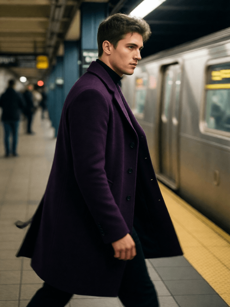 Ophelia เครื่องมือสร้างภาพ AI ฟรี – พรอมต์:fashion editorial photography, motion blur, male model, wearing an wool coat, de…