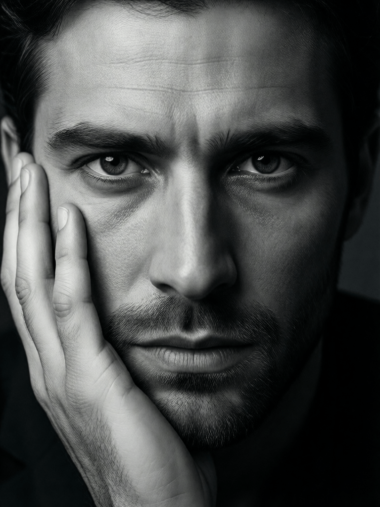 Ophelia free AI image generator prompt:Make me A hyper-realistic monochrome close-up portrait of me with intense moody…