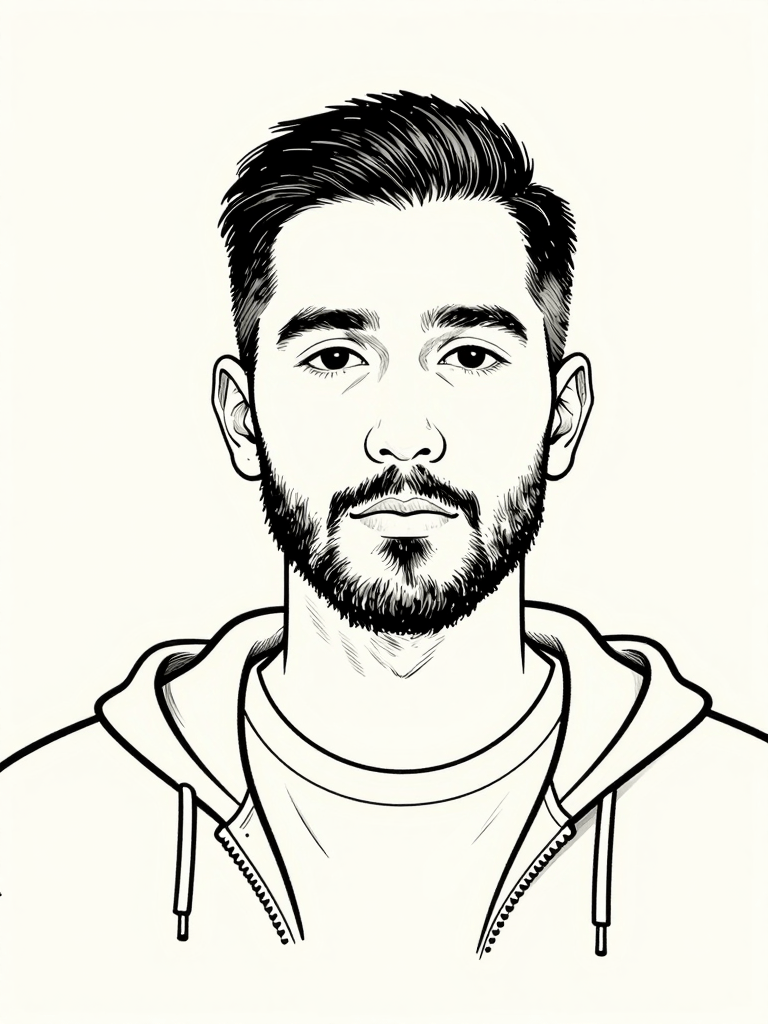 Ophelia เครื่องมือสร้างภาพ AI ฟรี – พรอมต์:young man with long face, with clean shaven short beard, with dark hair, without…