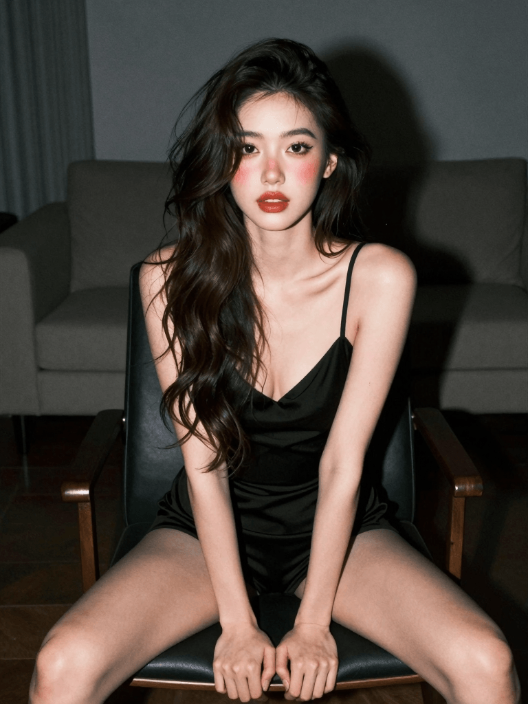 Ophelia kostenloser KI‑Bildgenerator‑Prompt:analog film photo woman, long brunette hair, dark colored eyes, sitting in a cha…