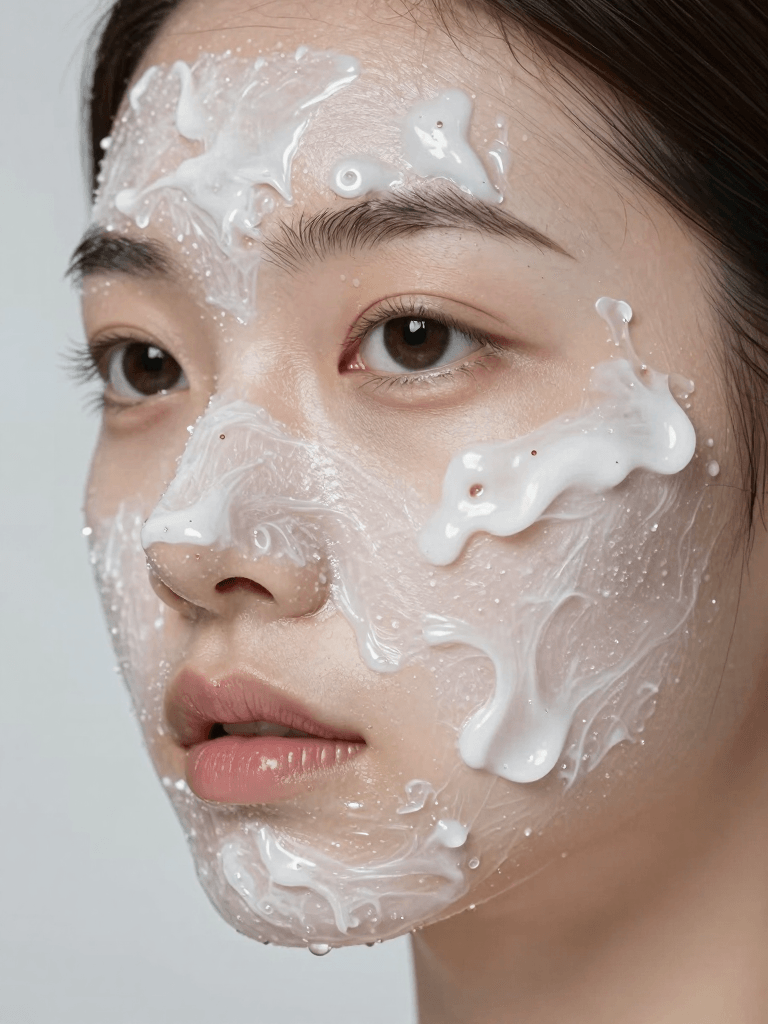 Ophelia เครื่องมือสร้างภาพ AI ฟรี – พรอมต์:White sticky substance on face, lots of white glue on face,