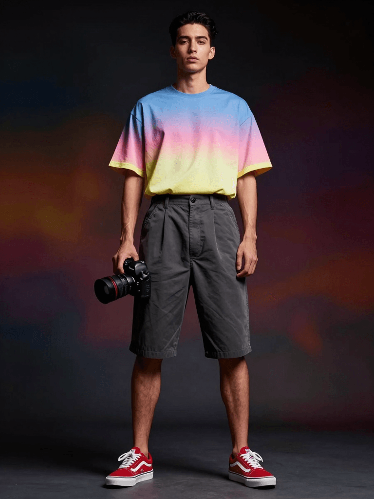 Ophelia kostenloser KI‑Bildgenerator‑Prompt:fashion photograph, front shot, full body, male model, gaze to front, provocativ…