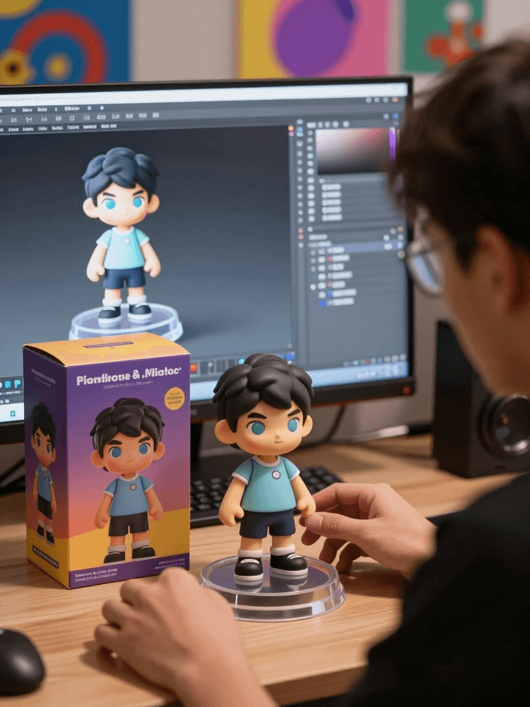 Ophelia generador de imágenes IA gratis – prompt:Transforming the photographed person into a realistic 3D figurine in front of a…