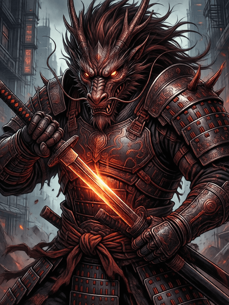 Ophelia kostenloser KI‑Bildgenerator‑Prompt:the swords of the dragonborn, in the style of neo-traditional japanese, magali v…