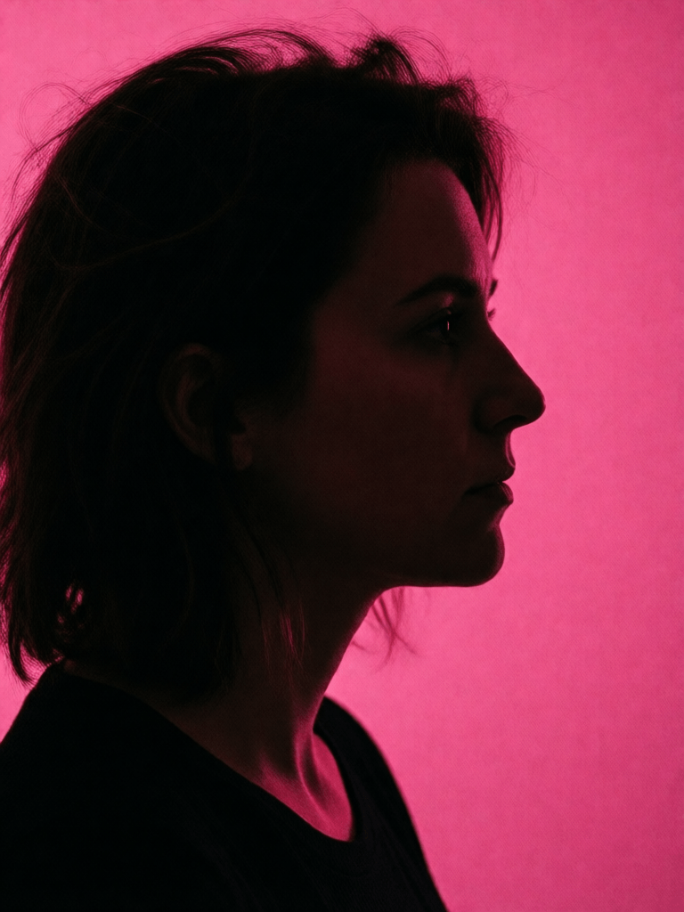 Ophelia gerador de imagens IA grátis – prompt:photography, portrait of contrast, profile silhouette of a woman, vibrant hot pi…