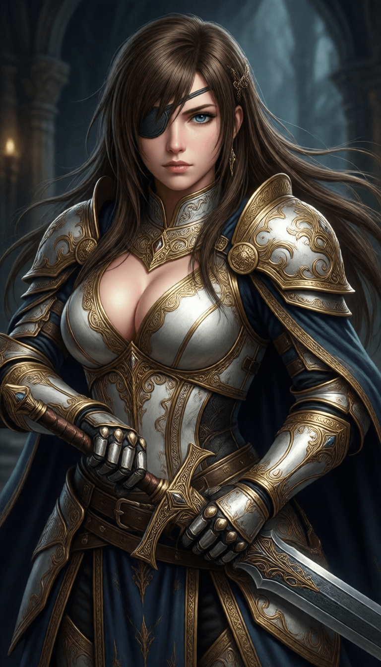 Ophelia бесплатный генератор изображений ИИ – промпт:"Beatrix from Final Fantasy IX, masterpiece, top quality, brown hair, blue eyes,…