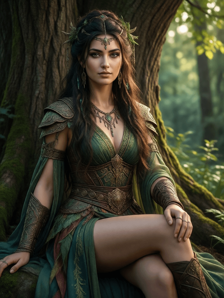 Ophelia générateur d’images IA gratuit – prompt:An image of a nymph seductively sitting under a tree