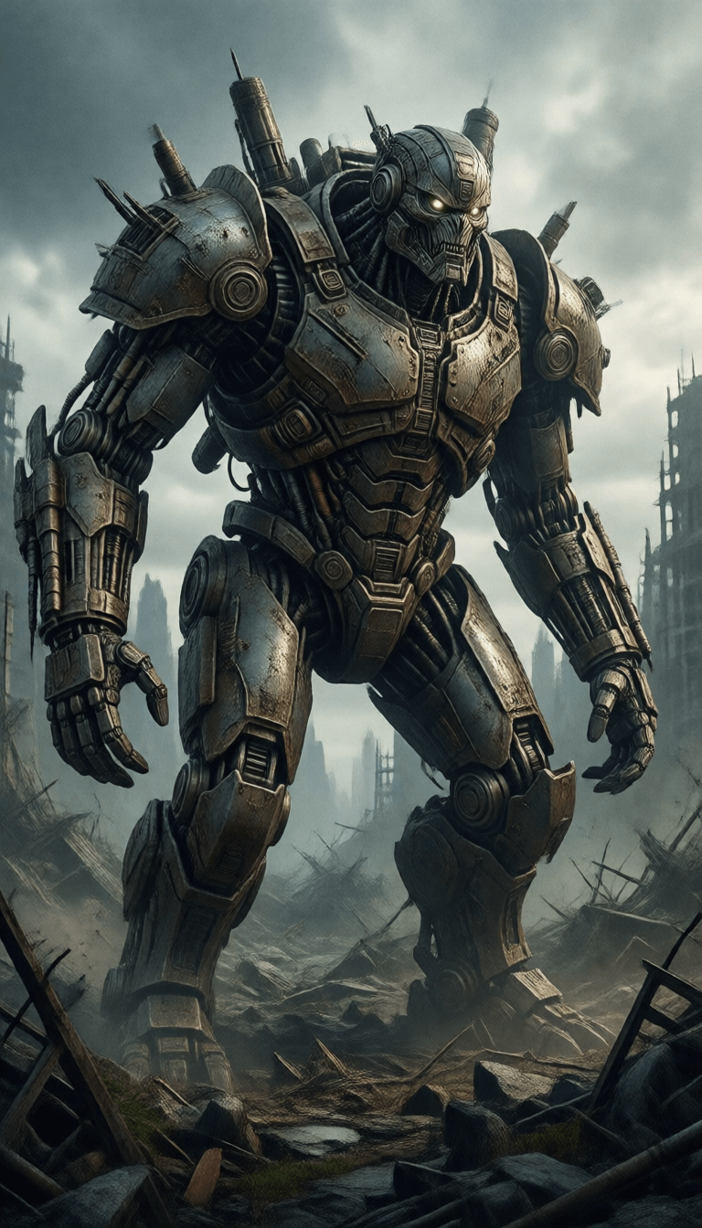 Ophelia 무료 AI 이미지 생성기 프롬프트:a very large realistic highly detailed imposing robotic mechanical monster, (des…