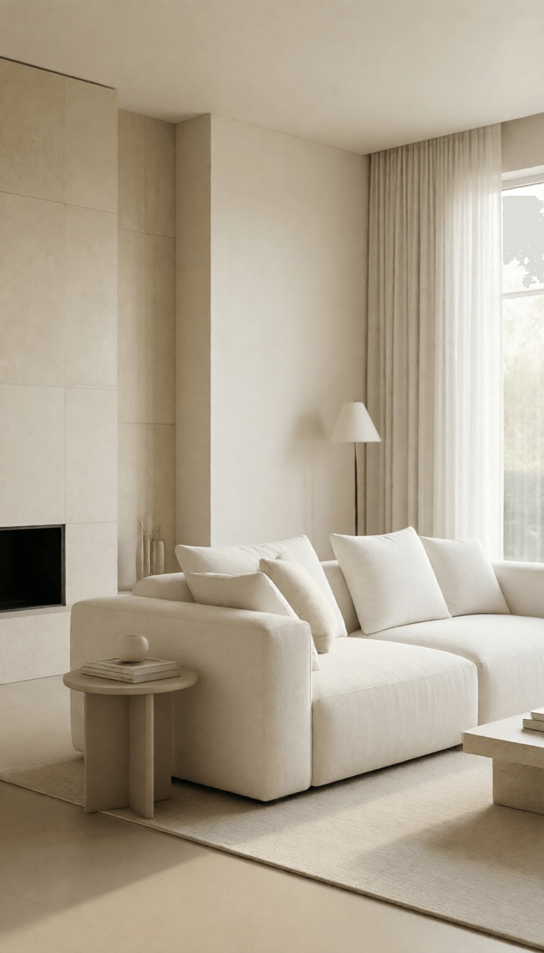 Ophelia trình tạo ảnh AI miễn phí – prompt:Photograph, contemporary living room, soft light of morning, integration of beig…