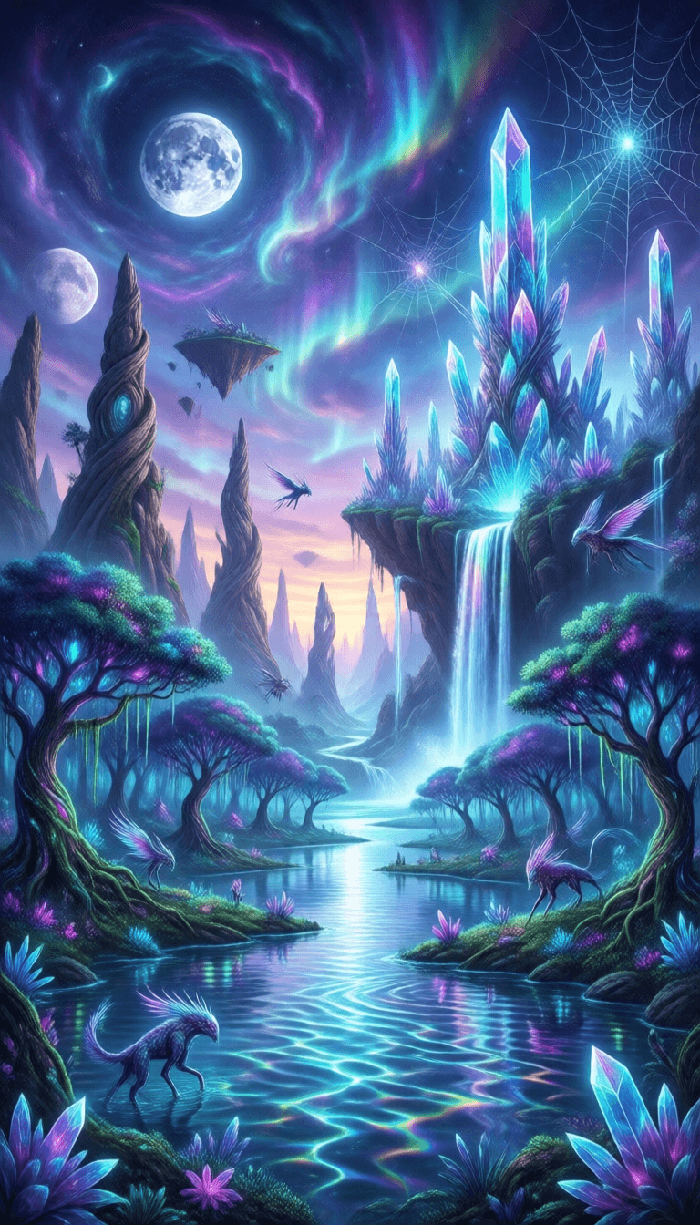 Ophelia free AI image generator prompt:Generate an image of a breathtaking science fiction landscape that stretches bey…