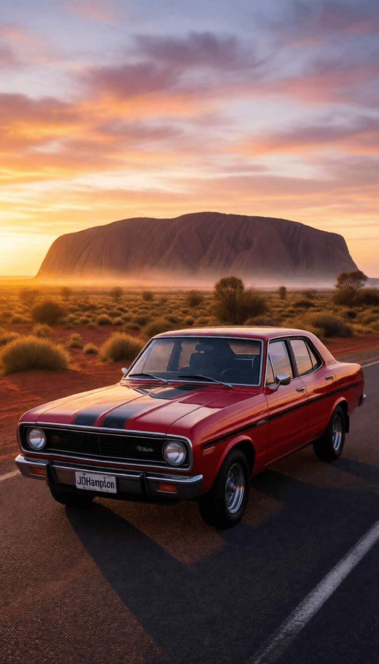 Ophelia free AI image generator prompt:Ultra-realistic photograph of 80s Toyota Landcruiser parked on the Stuart Highwa…