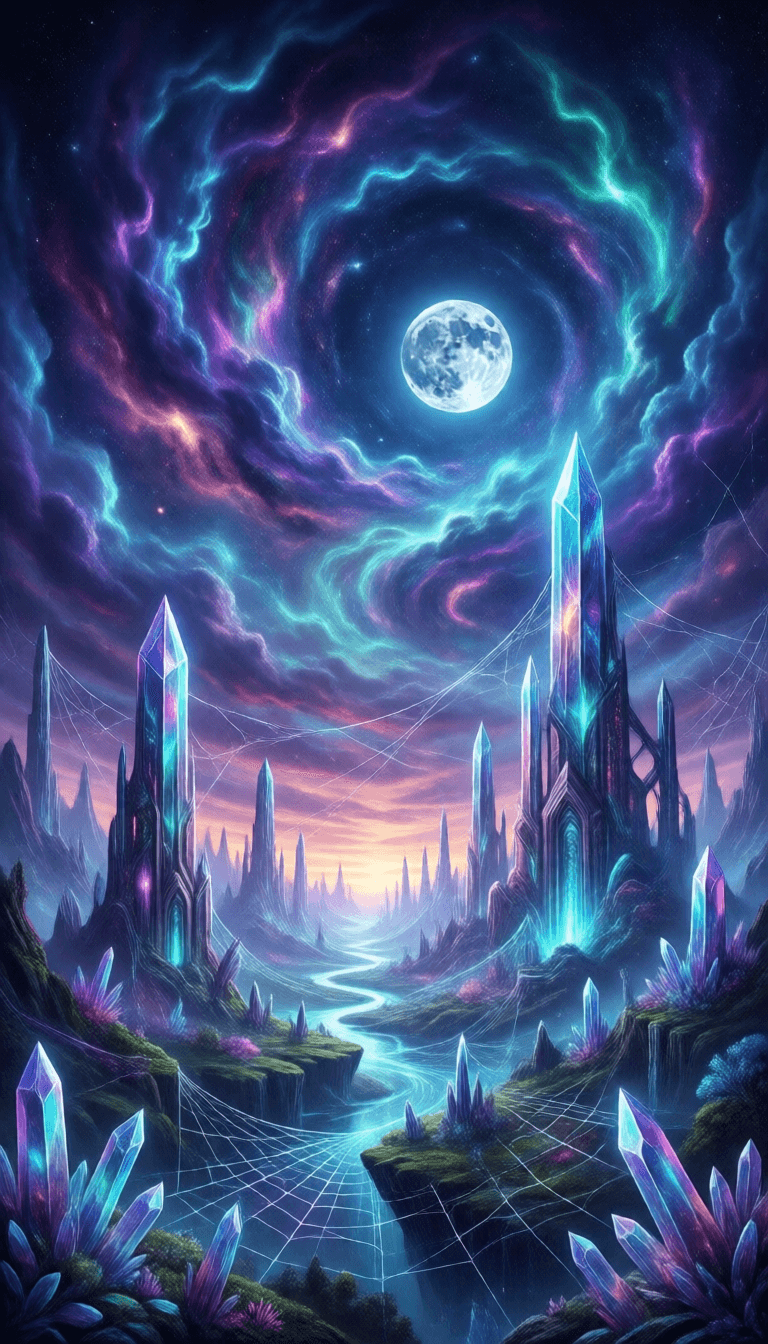 Ophelia 無料AI画像ジェネレーター用プロンプト:Generate an image of a breathtaking science fiction landscape that stretches bey…