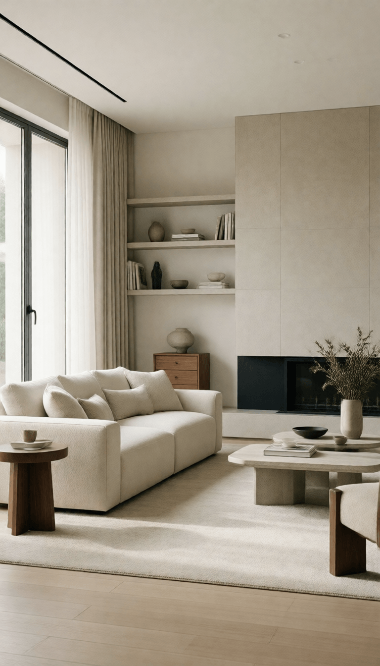 ‏Ophelia مولّد صور بالذكاء الاصطناعي مجاني – برومبت:Photograph, contemporary living room, soft light of morning, integration of beig…